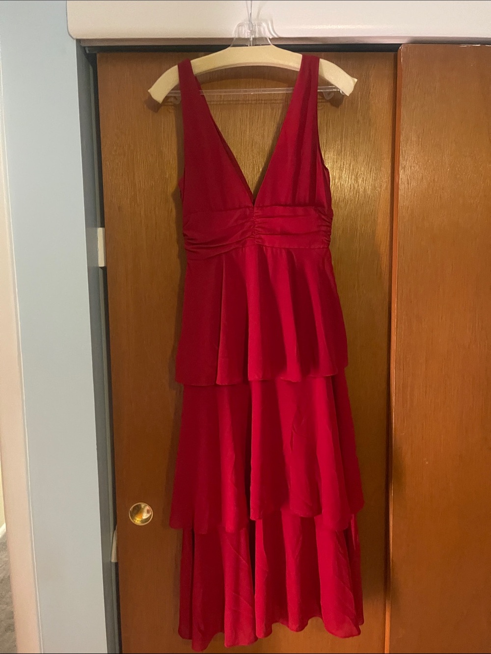 Lulu's Red V-Neck Tiered Maxi Dress - Picture 7 of 7